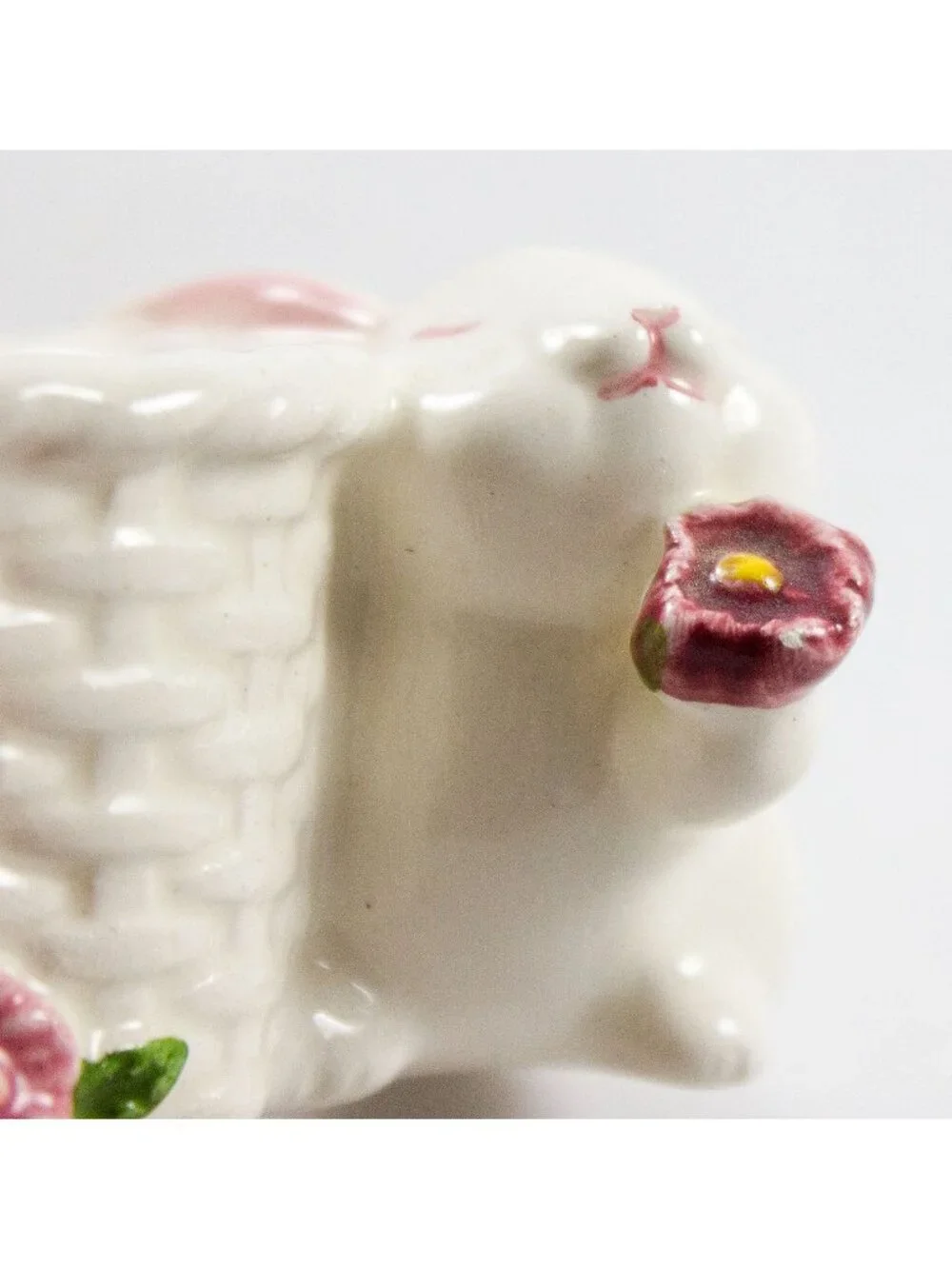 Avon Ceramic Bunny w/Basket Taper Candle Holder Set Vintage 1980's Brazil